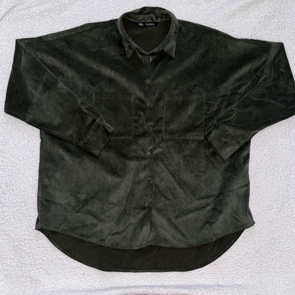 Women’s Zara Oversized Long Sleeve Green Corduroy Shirt